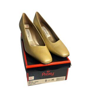 VTG Proxy Gold Womens Heels Size 8.5M Mali Nappa Dore Platino Spain Made Classic